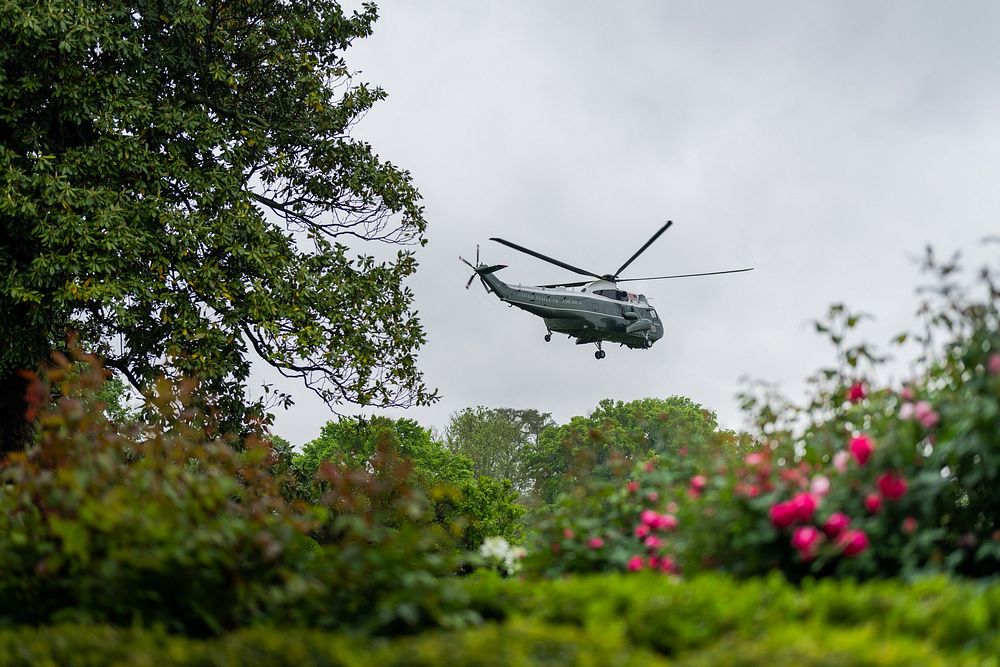 Marine One Departs the South Lawn of the White House Friday, May 6, 2022, en route to Joint Base Andrews, Maryland to begin…