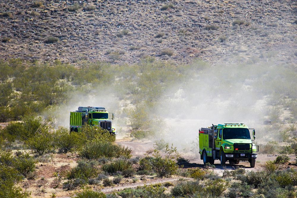 MAY 18 Arrival of engines and water tenderST GEORGE, UTAH - MAY 18: A Type 6 engine and water tender arrive to a practice…
