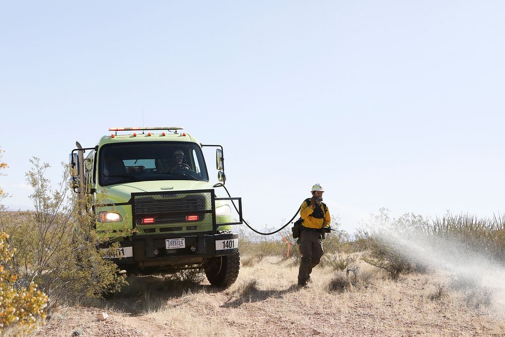 MAY 18 Mobile attack on mock fireST GEORGE, UTAH - MAY 18: Wildland firefighters in the Arizona Strip carry out a mobile…