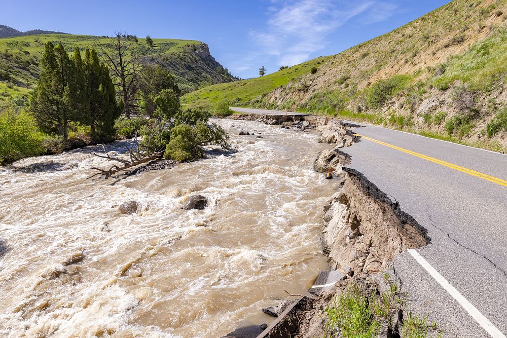 Yellowstone flood event 2022: North Entrance Road washout.