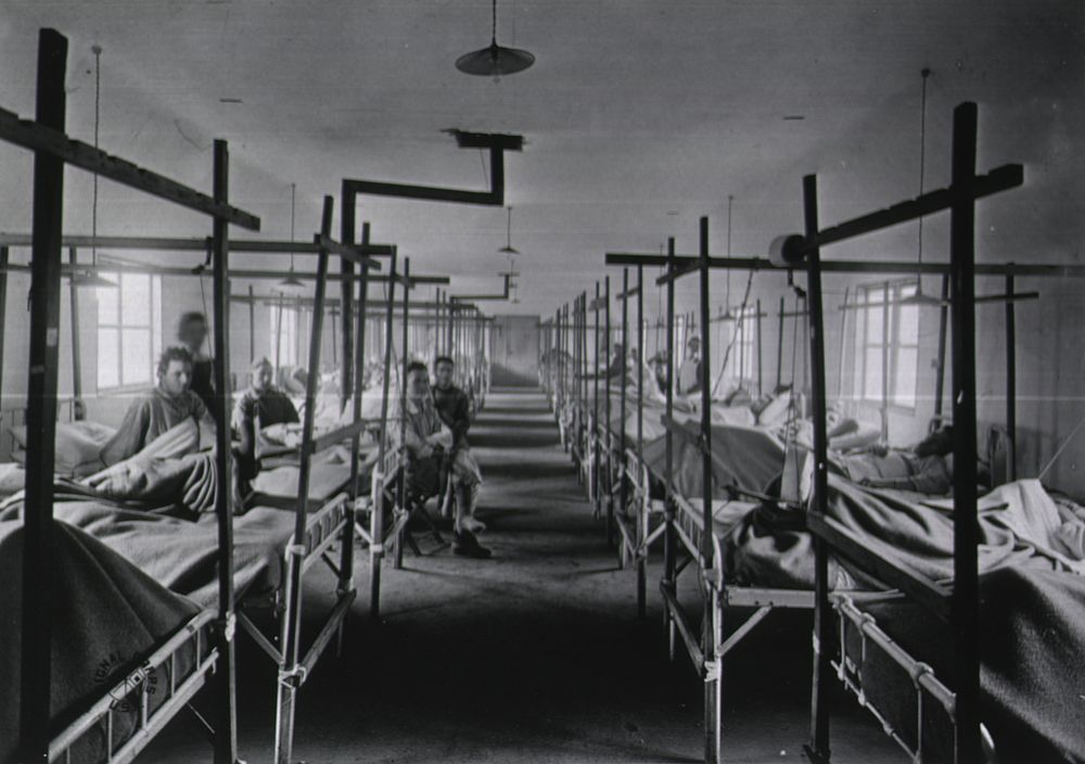 U.S. Army. Base Hospital No.27, Angers, France: Orthopedic Ward No.45, with Balkan Frames.