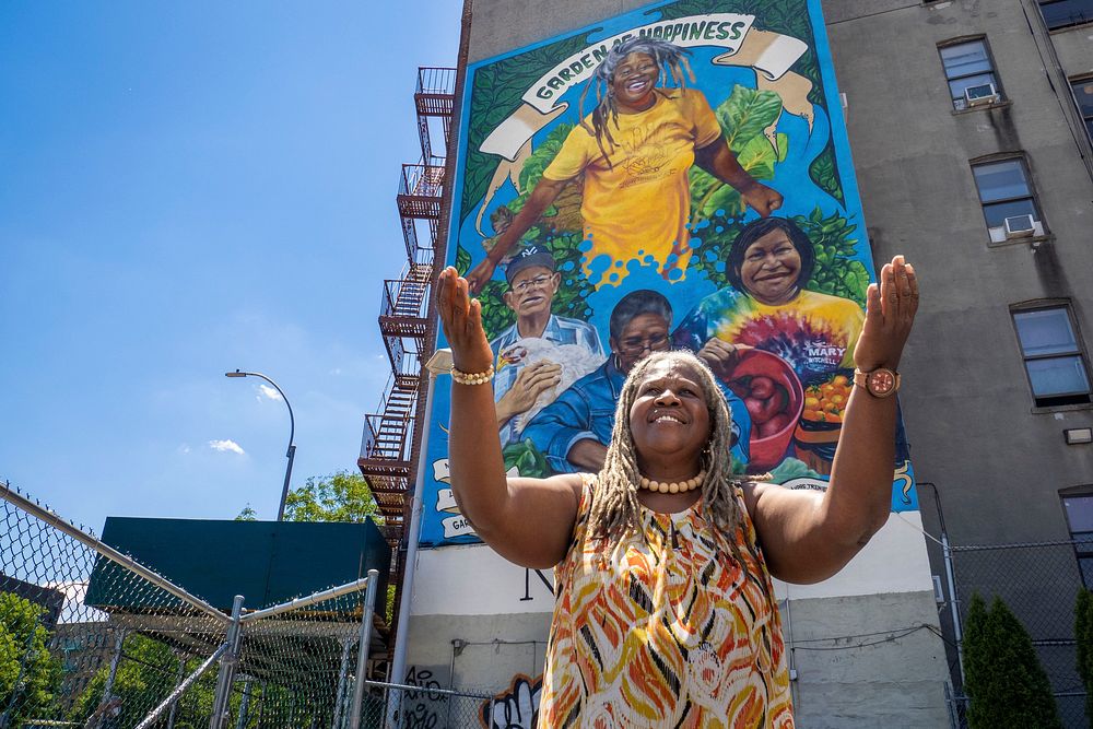The Garden of Happiness, founder Karen Washington at her mural dedication in the Bronx in New York City is more than a…