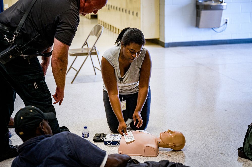 CPR Training at Public Works at the Greenville Fire/Rescue, Wednesday, July 6. Original public domain image from Flickr