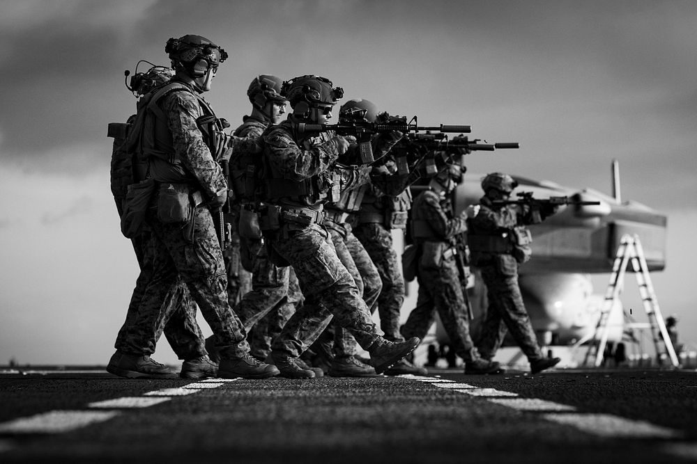 ATLANTIC OCEAN (July 15, 2022) U.S. Marines assigned to the 22nd Marine Expeditionary Unit (MEU), fire M4 service rifles…