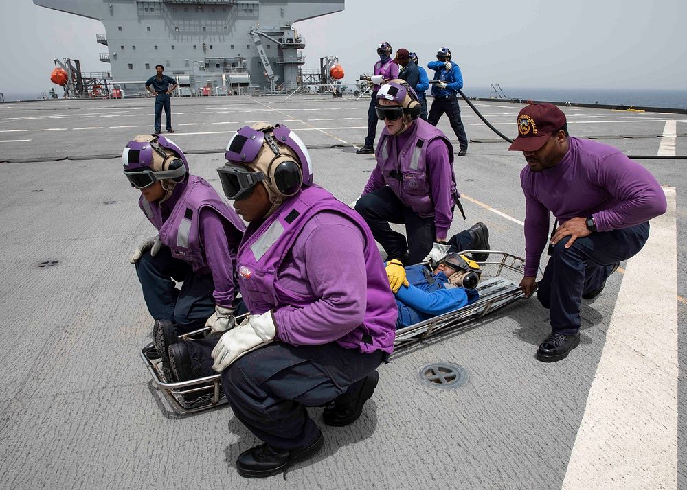 GULF OF ADEN (June 21, 2022) Sailors assigned to the Lewis B. Puller-class expeditionary sea base USS Hershel "Woody"…