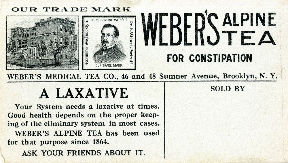 Weber's Alpine Tea for constipationCollection:Images from the History of Medicine (IHM) Alternate Title(s):Alpine Tea for…