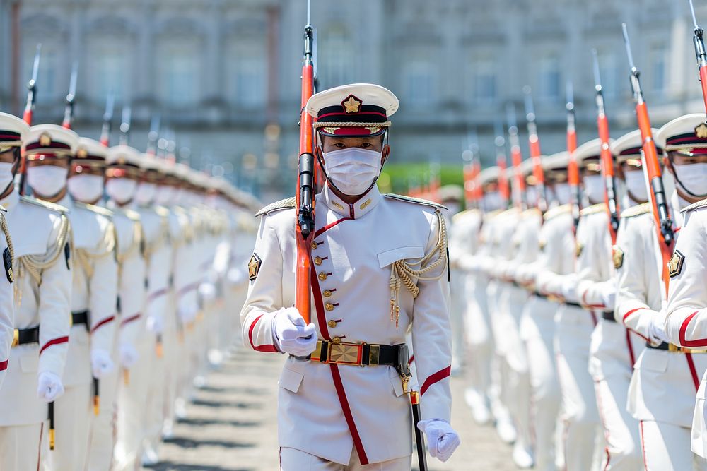 An honor guard prepares for President Joe Biden&rsquo;s arrival at Akasaka Palace in Tokyo, Monday, May 23, 2022. (Official…