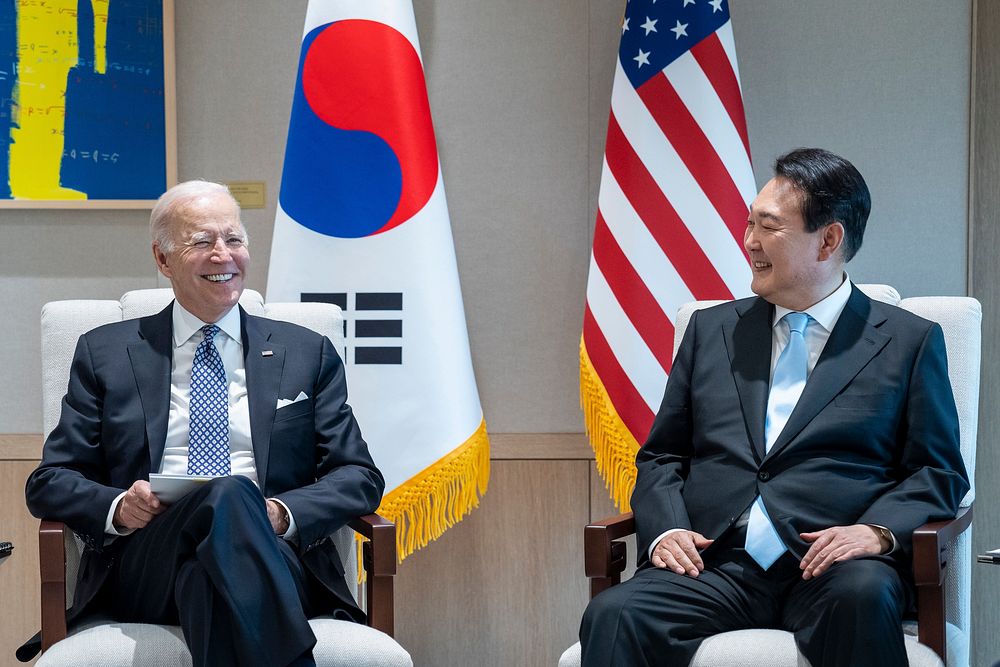 President Joe Biden participates in a restricted bilateral meeting with South Korean President Yoon Suk Yeol, Saturday, May…