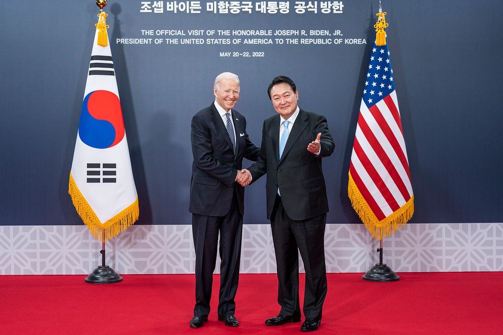 President Joe Biden poses for an official photo with South Korean President Yoon Suk Yeol, Saturday, May 21, 2022, at the…