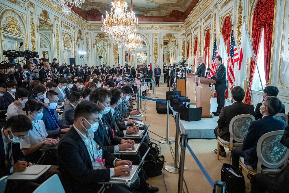 President Joe Biden and Prime Minister Kishida Fumio participate in a joint press conference, Monday, May 23, 2022, at…