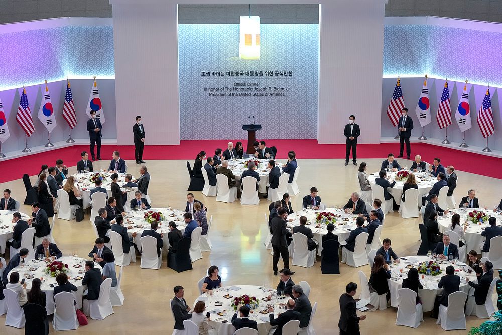 President Joe Biden and the U.S. delegation attend a state dinner hosted by South Korean President Yoon Suk Yeol, Saturday…