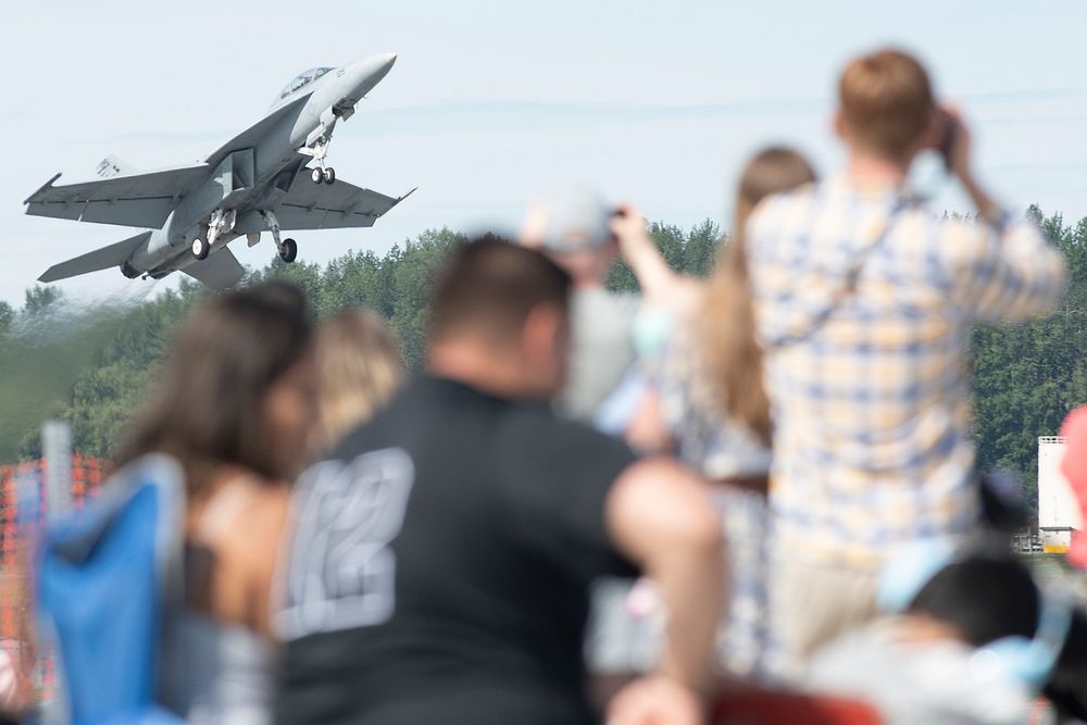 The West Coast F-18 demonstration team performs during the Arctic Thunder Open House at Joint Base Elmendorf-Richardson…