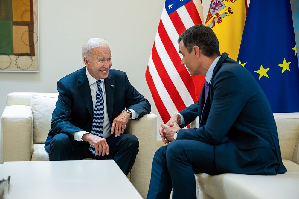 President Joe Biden participates in a bilateral meeting with President Pedro S&aacute;nchez of Spain, Tuesday, June 28…