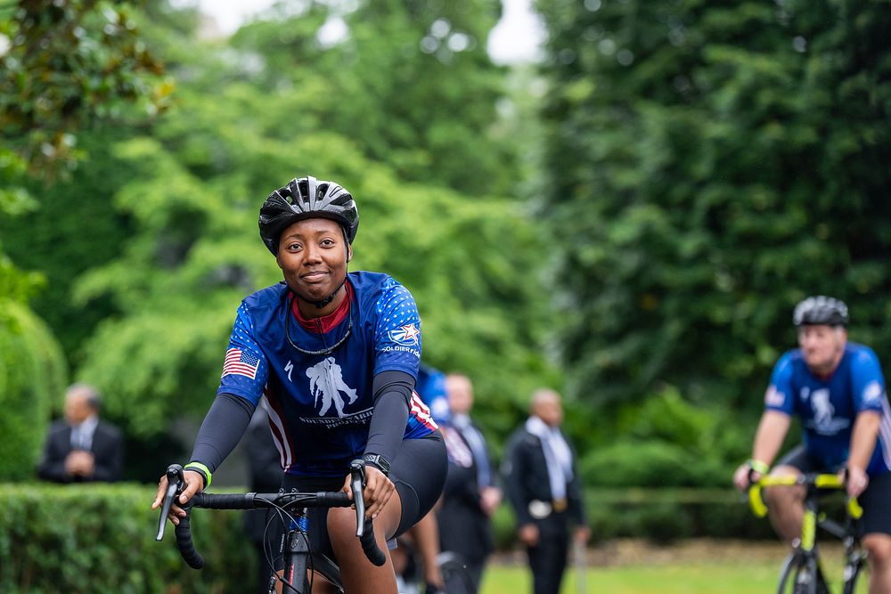 The Wounded Warrior Project Soldier Ride circles the South Lawn, Thursday, June 23, 2022, at the White House. (Official…
