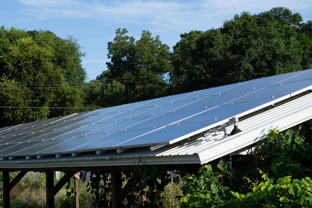 Solar panels, green energy.
