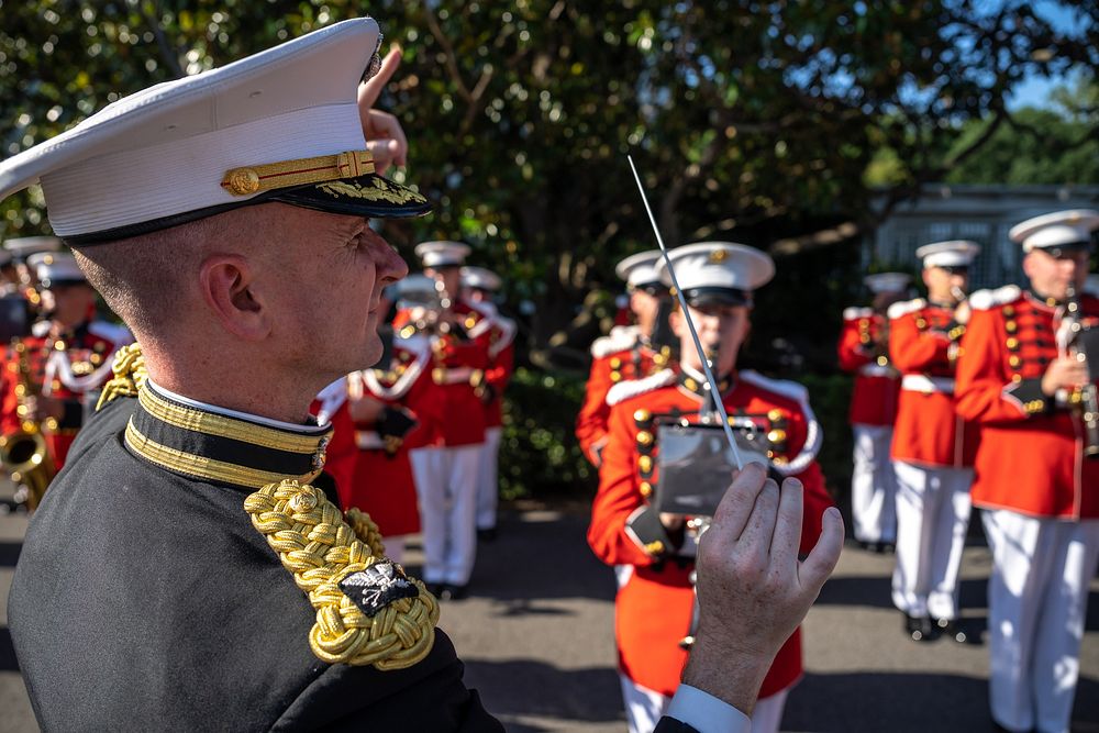 The President’s Own U.S. Marine Band performs during the 4th of July celebration, Monday, July 4, 2022, on the South Lawn of…
