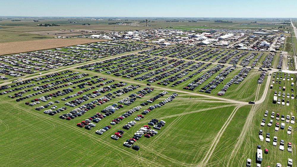 An aerial view of the Farm Progress Show that allows visitors, who fill much of the parking fields, to see the latest farm…