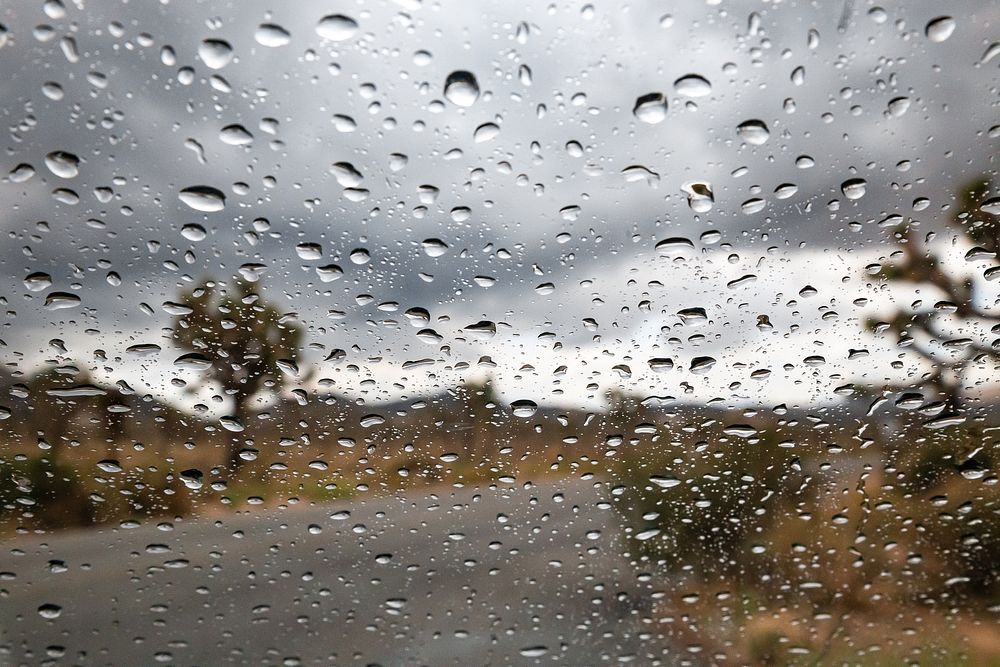 Rain on windshield.