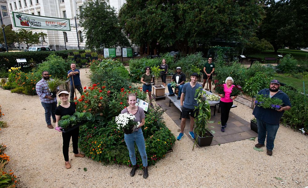 Mrs. Christie Vilsack and USDA Volunteers tend to thePeople's Garden located next to the USDA Whitten Building in Washington…