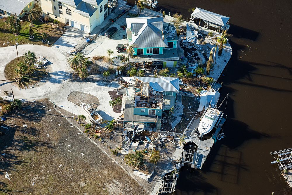 Hurricane Ian damage, aerial view.