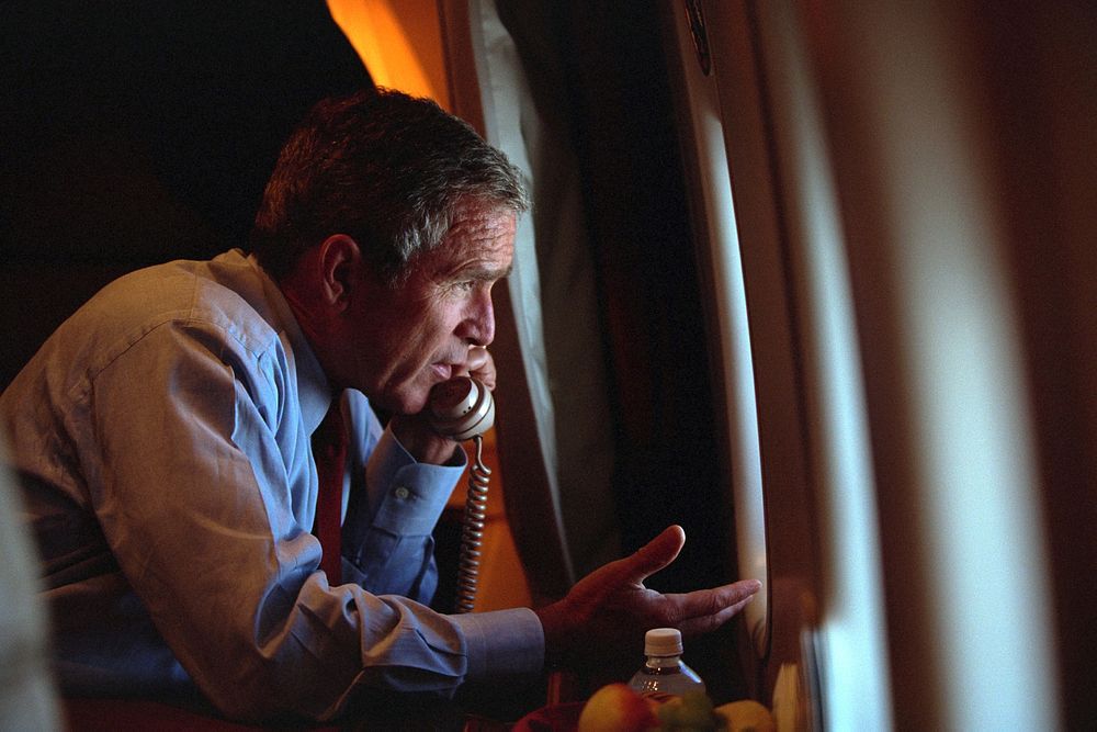 After departing Offutt Air Force Base in Nebraska for Washington, D.C. Tuesday, Sept. 11, 2001, President George W. Bush…
