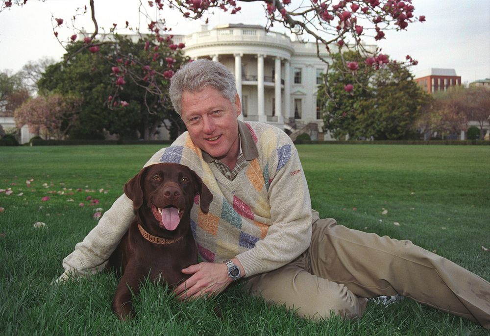 Photograph of President William Jefferson Clinton with Buddy the Dog: 04/06/1999. Original public domain image from Flickr