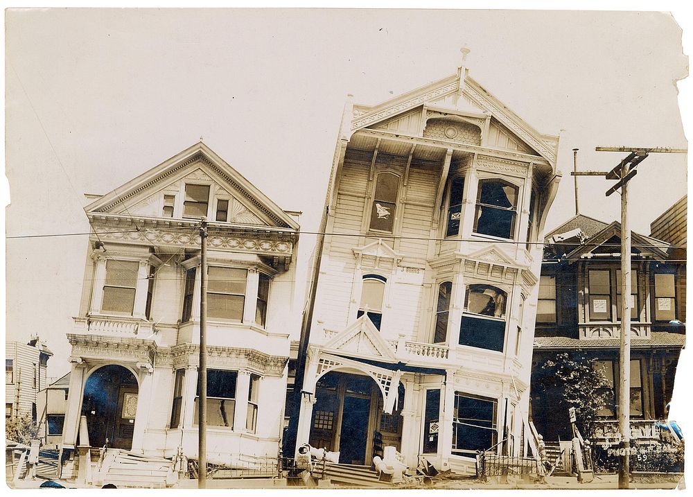 Photograph of the Effect of Earthquake on Houses After the 1906 San Francisco Earthquake, 1906. Original public domain image…