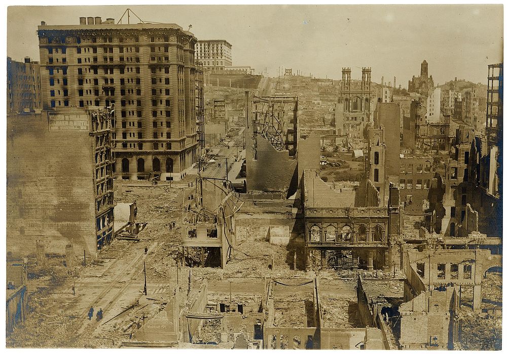 Photograph of St. Francis Hotel After the 1906 San Francisco Earthquake, 1906. Original public domain image from Flickr
