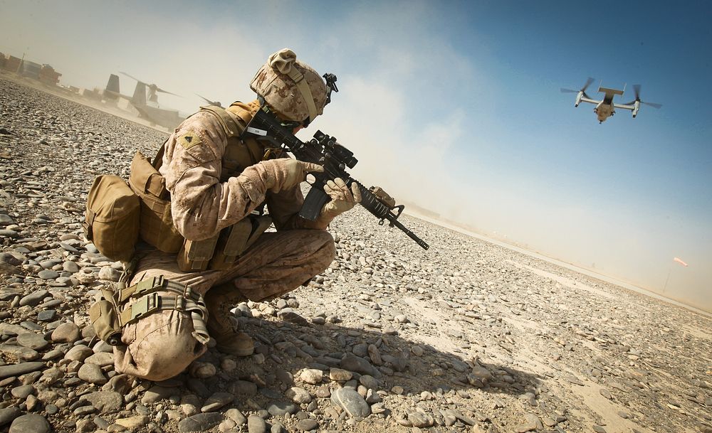 U.S. Marine Corps Cpl. William Cox, an armorer assigned to the Joint Sustainment Academy Southwest, holds an M4 carbine…