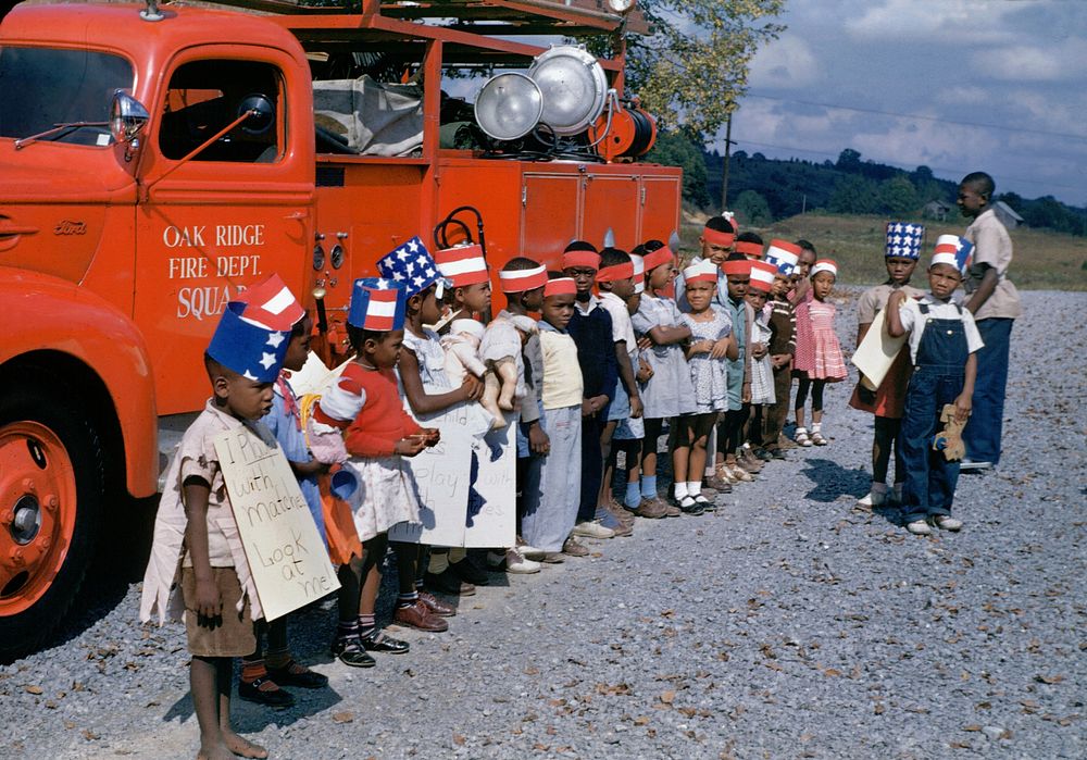 1940s Fire Truck and kids on Kodachrome in Oak Ridge Tennessee