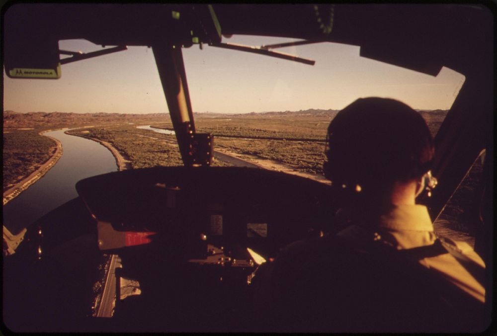 EPA's helicopter surveying the Colorado River, May 1972. Photographer: O'Rear, Charles. Original public domain image from…