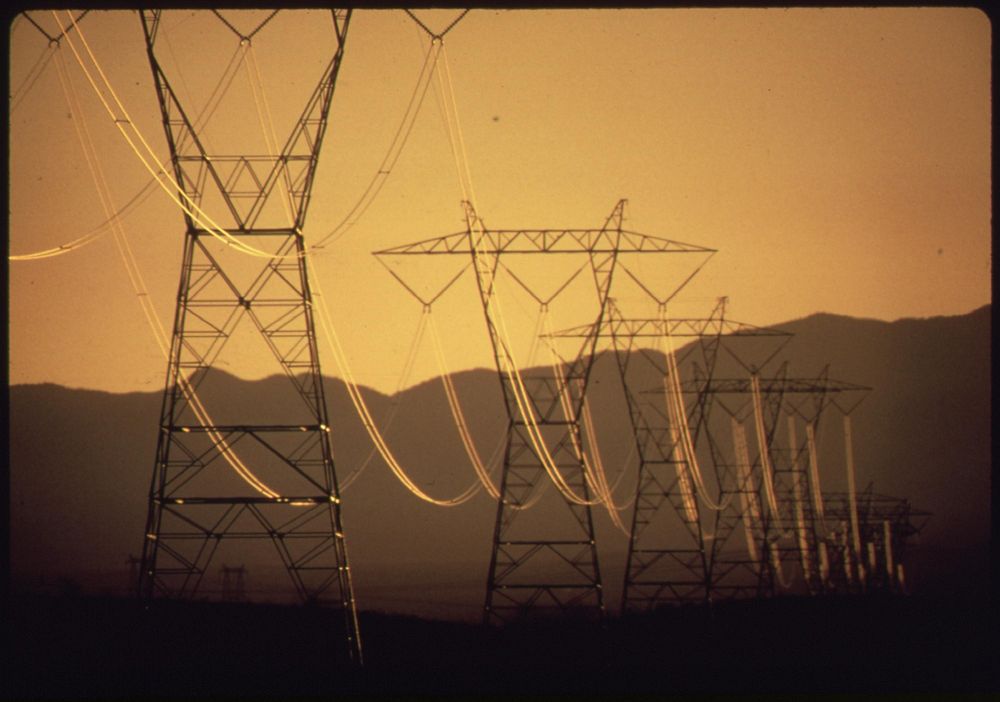 Powerlines near Searchlight, Nevada, May 1972. Photographer: O'Rear, Charles. Original public domain image from Flickr