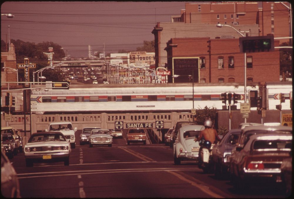 Amtrak's Southwest Limited crossing central avenue in downtown Albuquerque, New Mexico, on its trip from Los Angeles…