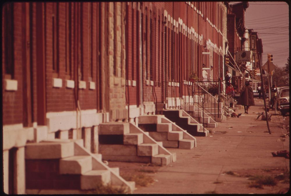 Row Houses In North Philadelphia, August 1973. Photographer: Swanson, Dick. Original public domain image from Flickr