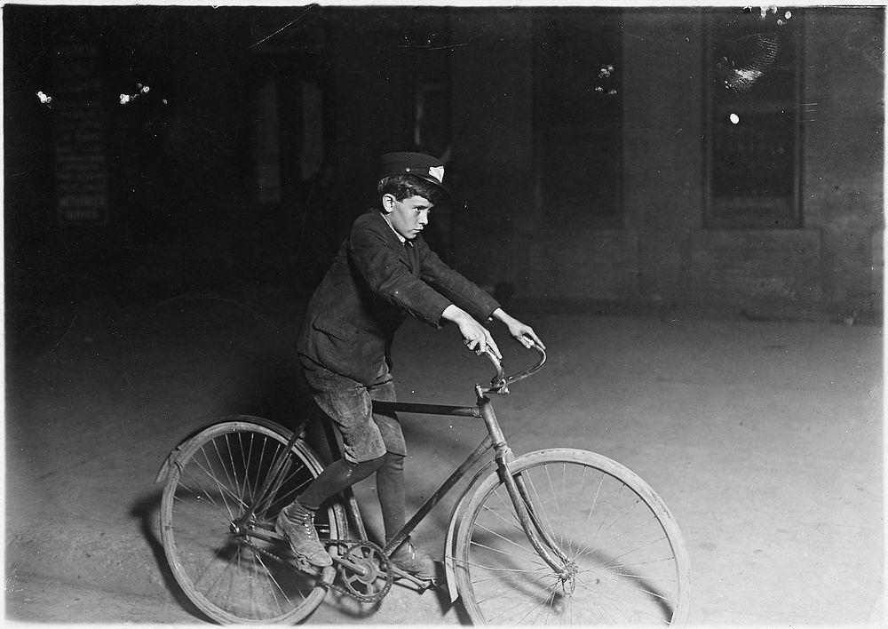 A.D.T. Messenger Boy. 10 P.M. Indianapolis, Ind, August 1908. Photographer: Hine, Lewis. Original public domain image from…