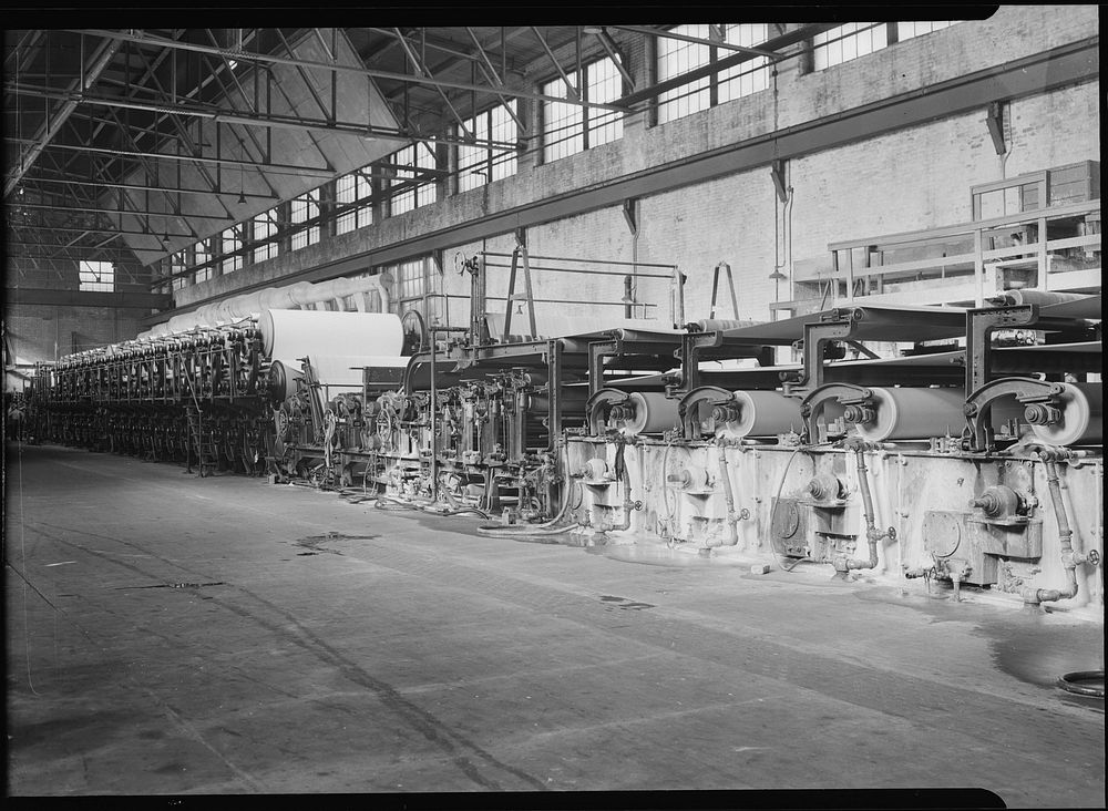 Mt. Holyoke, Massachusetts - Paper. American Writing Paper Co. Cylinder machines (making matchboard), 1936. Photographer:…