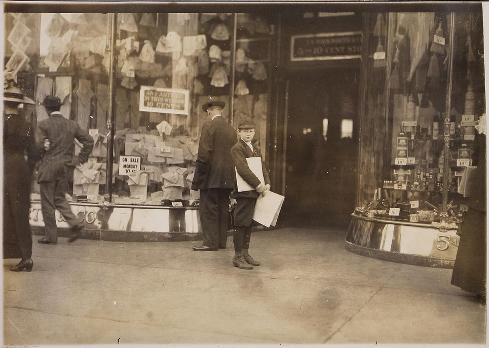 Photograph of Earle Frere, a young truant selling extra during school hours Monday on Pennsylvania Avenue, April 1912.…