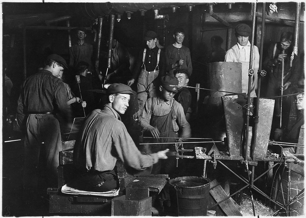 Night scene, Wheaton Glass Works. Millville, N.J., November 1909. Photographer: Hine, Lewis. Original public domain image…