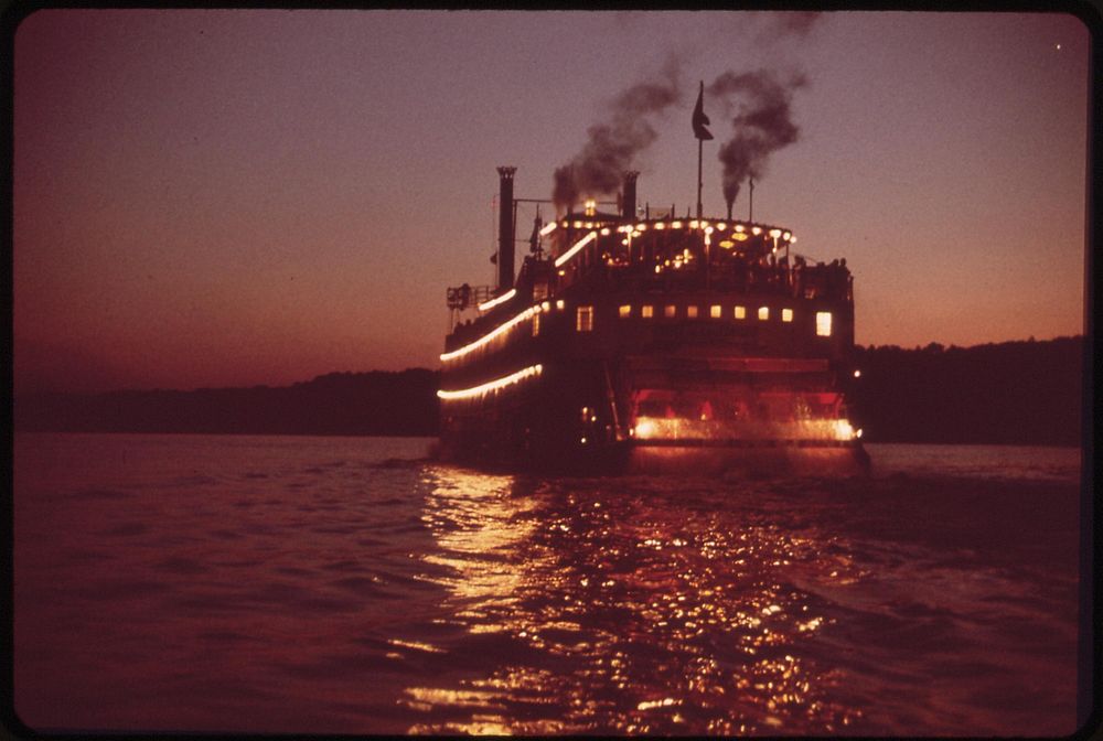 Paddlewheel Steamboat On Ohio River, May 1972. Photographer: Strode, William. Original public domain image from Flickr