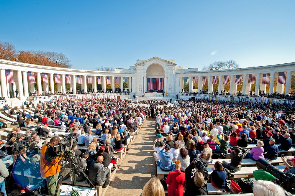 Guests attend a Veterans Day ceremony at Arlington National Cemetery in Arlington, Va., Nov. 11, 2012.