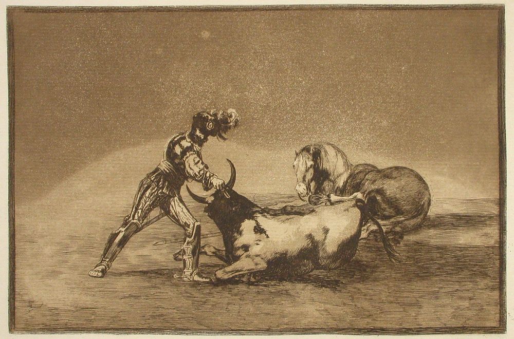 Espanjalainen ratsastaja tappaa härän menetettyään hevosensa, 9, 1815 - 1816, by Francisco de Goya