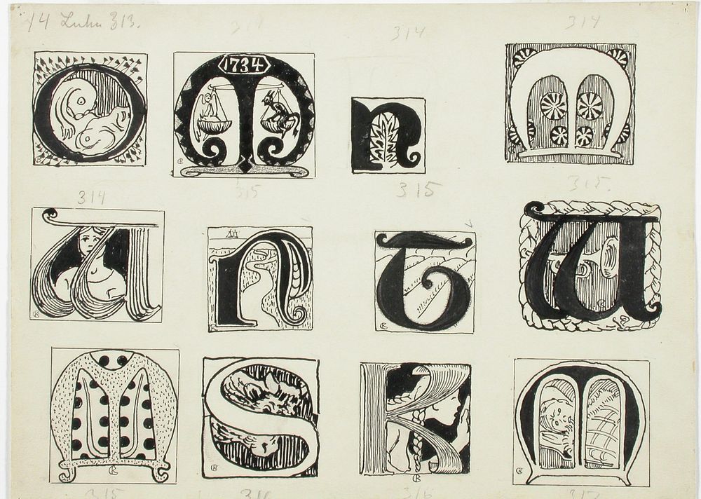 12 alkukirjainta 14. lukuun, 1906, by Akseli Gallen-Kallela