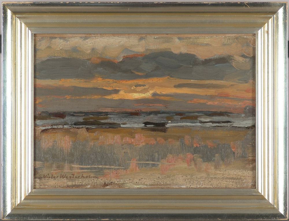 Aurinko laskee pilveen merenrannalla, 1882, Victor Westerholm