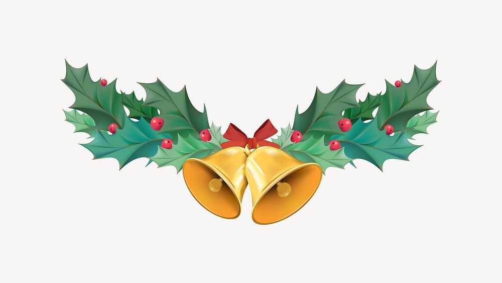 Christmas bells, holly berry clipart vector