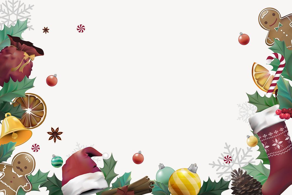 Festive Christmas border, beige background