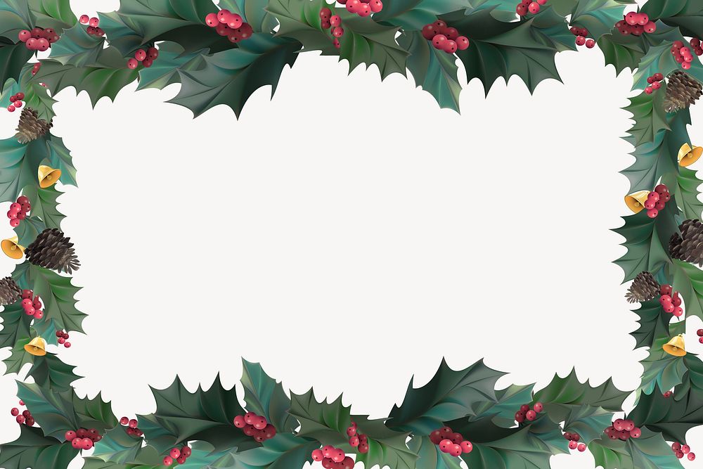 Christmas background, holly berry frame clipart vector