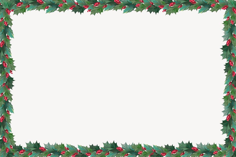 Christmas beige background, holly berry frame illustration