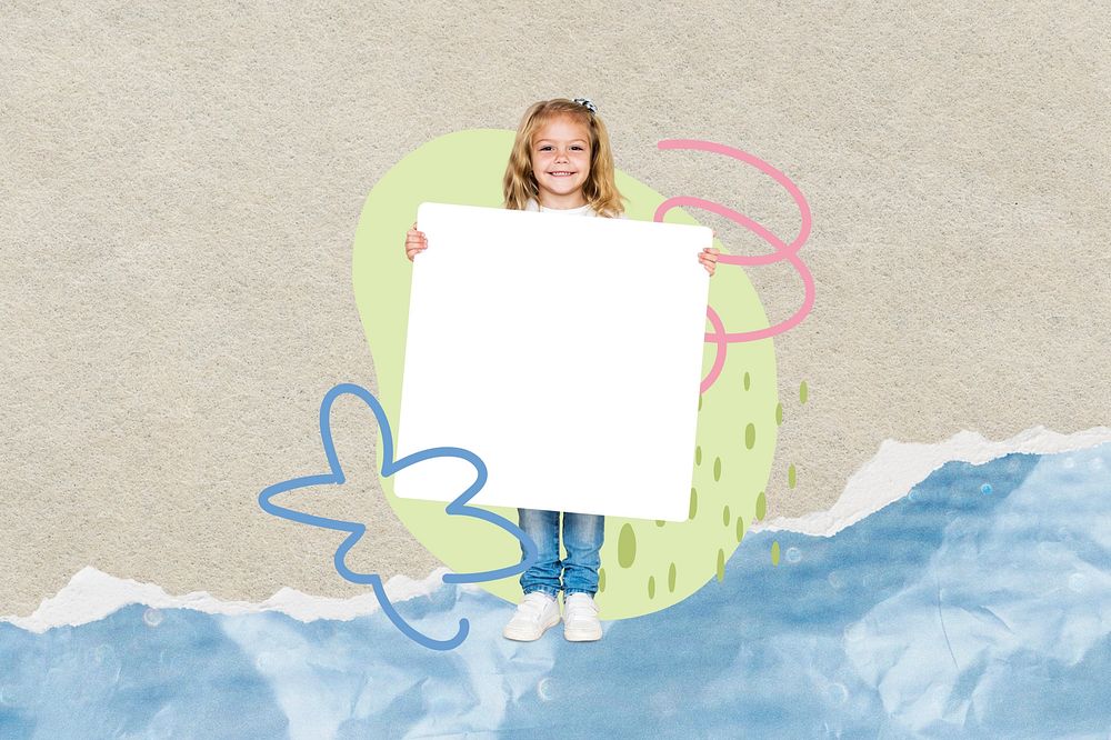 Kid holding sign background, cute design