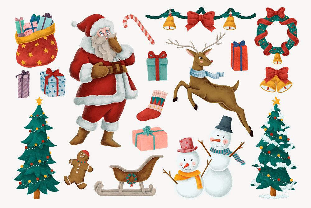 Cute Christmas celebration, festive collage element set vector