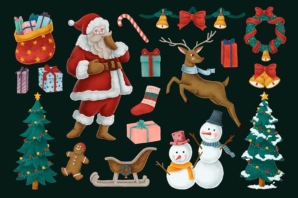 Festive Christmas celebration, cute collage element set vector
